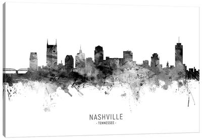 Nashville Tennessee Skyline Name Bw Canvas Art Print - Black & White Decorative Art