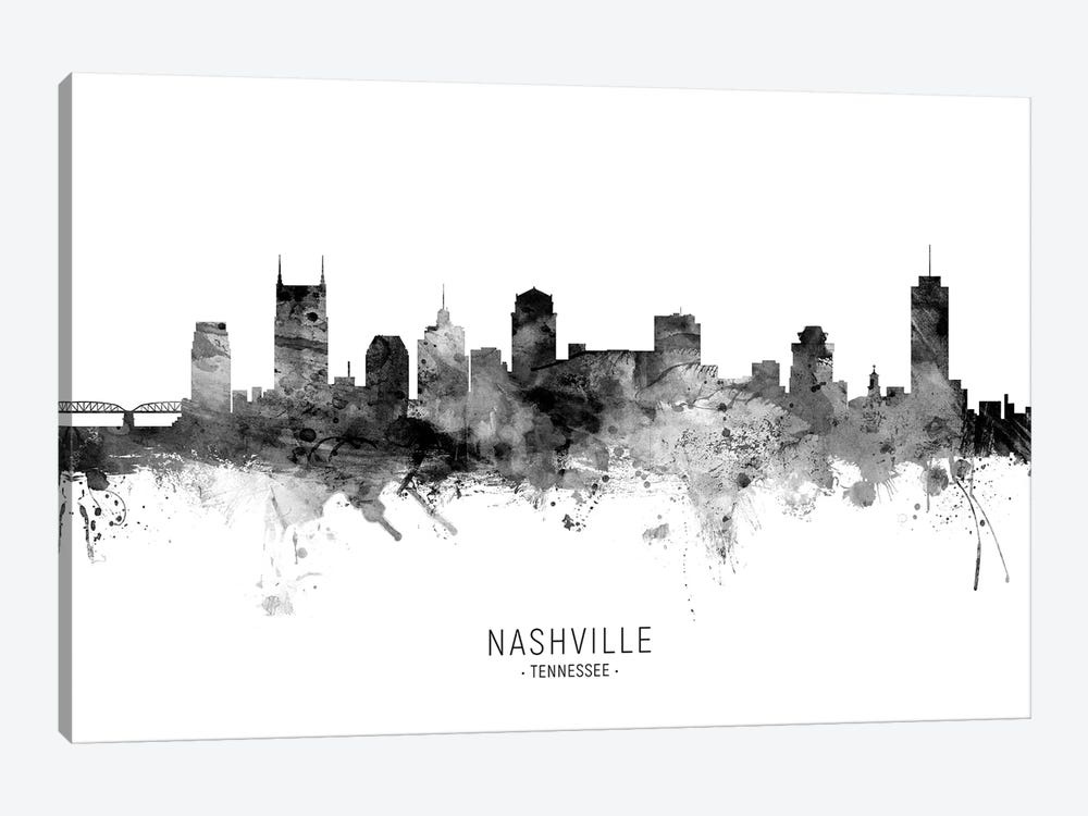 Nashville Tennessee Skyline Name Bw by Michael Tompsett 1-piece Art Print