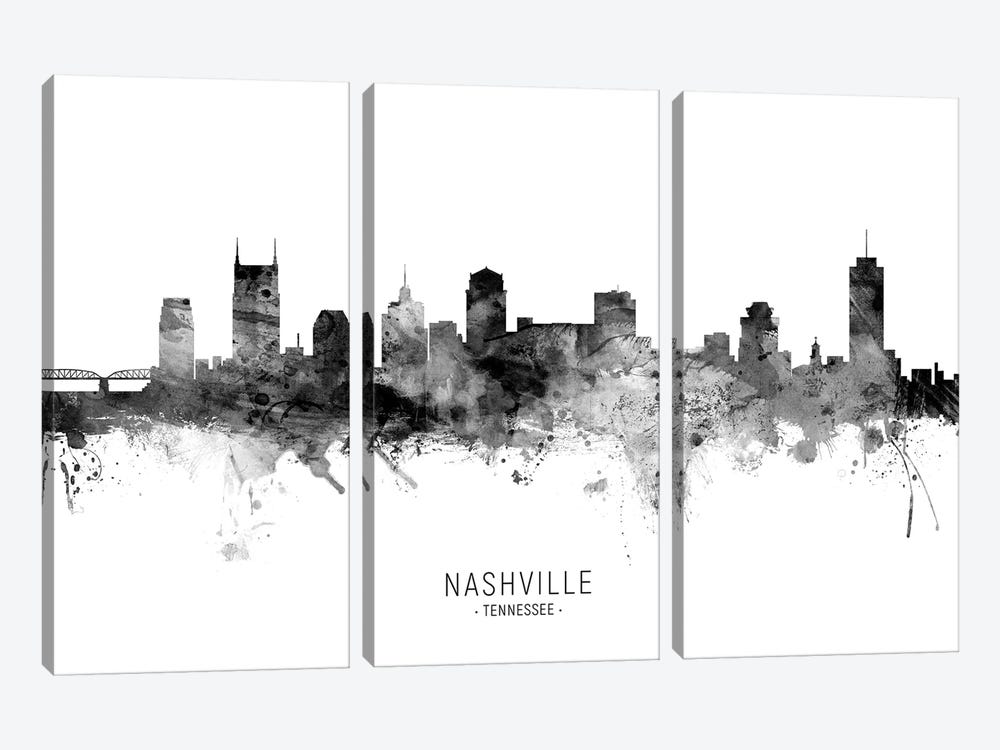 Nashville Tennessee Skyline Name Bw by Michael Tompsett 3-piece Canvas Art Print