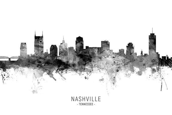 Black & White Scenic Art: Nashville Tennessee Skyline Name Bw by Michael Tompsett