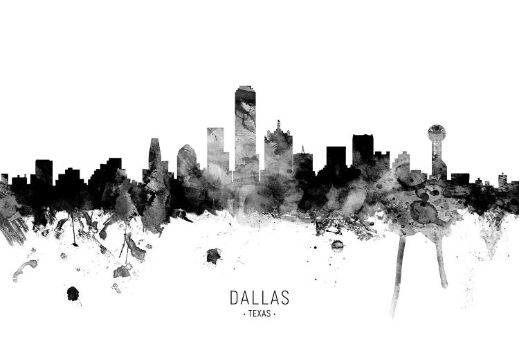 Dallas Texas Skyline Name Bw by Michael Tompsett wall art