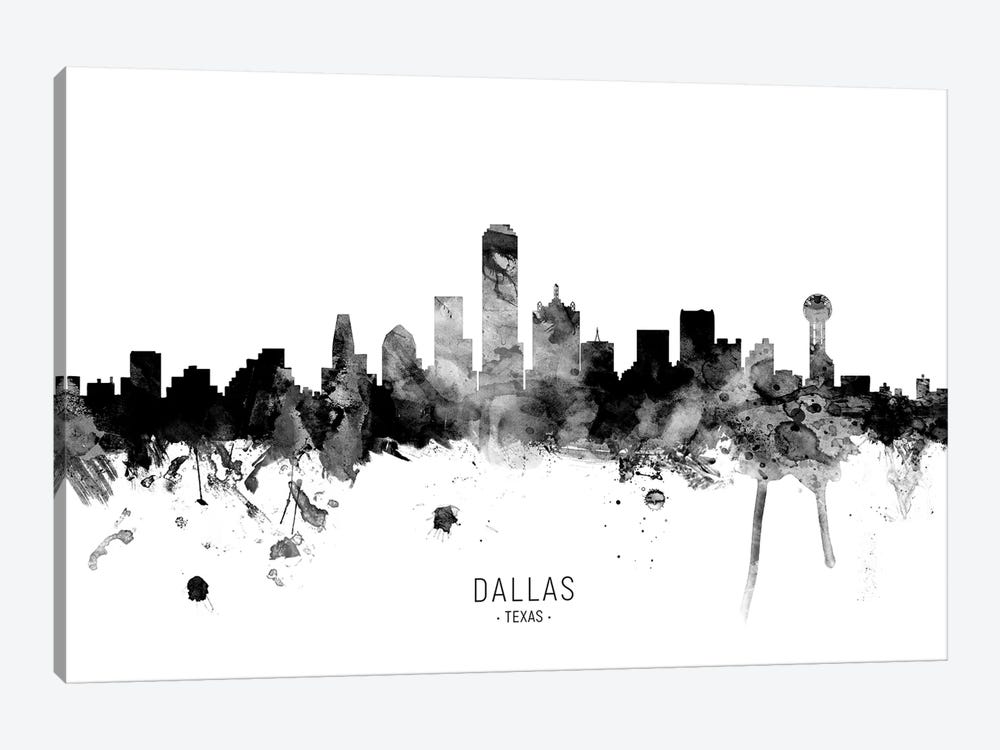 Dallas Texas Skyline Name Bw by Michael Tompsett 1-piece Canvas Wall Art