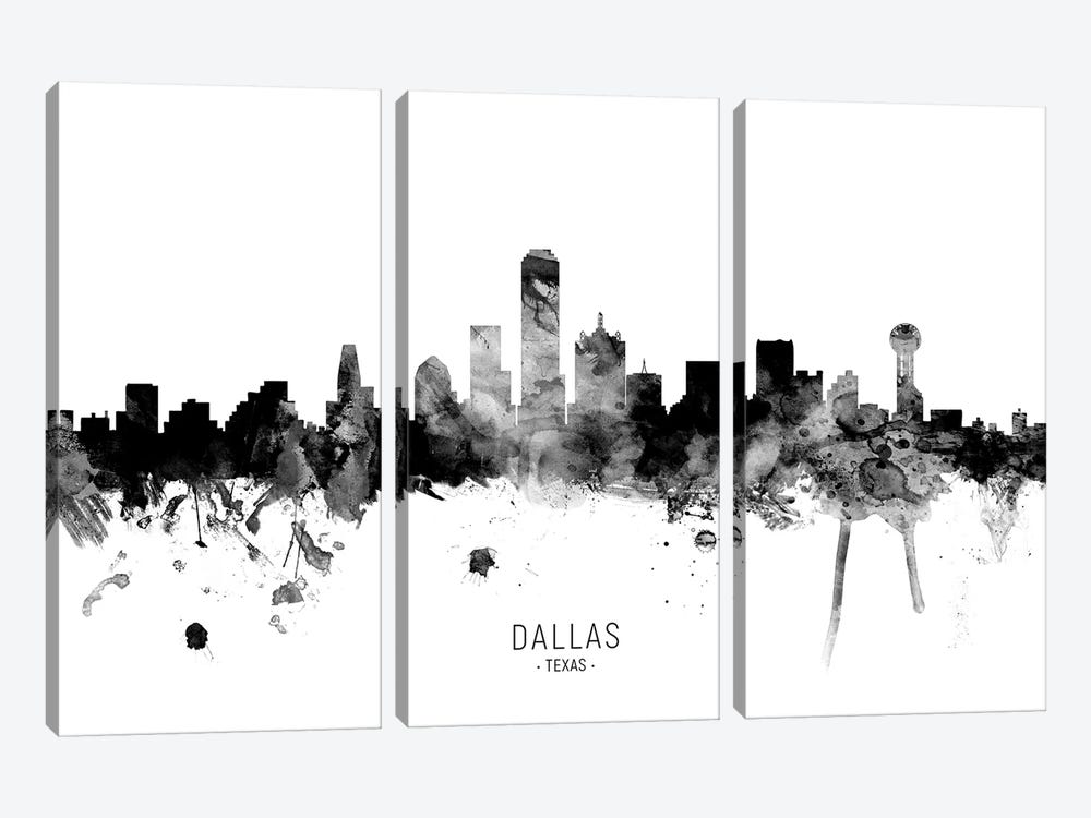 Dallas Texas Skyline Name Bw by Michael Tompsett 3-piece Canvas Art