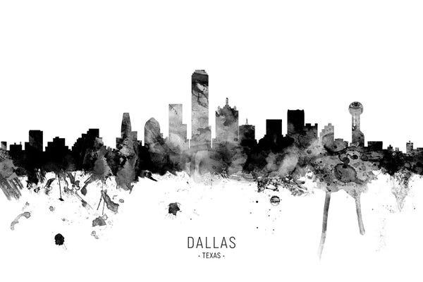 Black & White Scenic Art: Dallas Texas Skyline Name Bw by Michael Tompsett