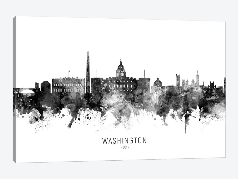 Washington Dc Skyline Name Bw by Michael Tompsett 1-piece Art Print