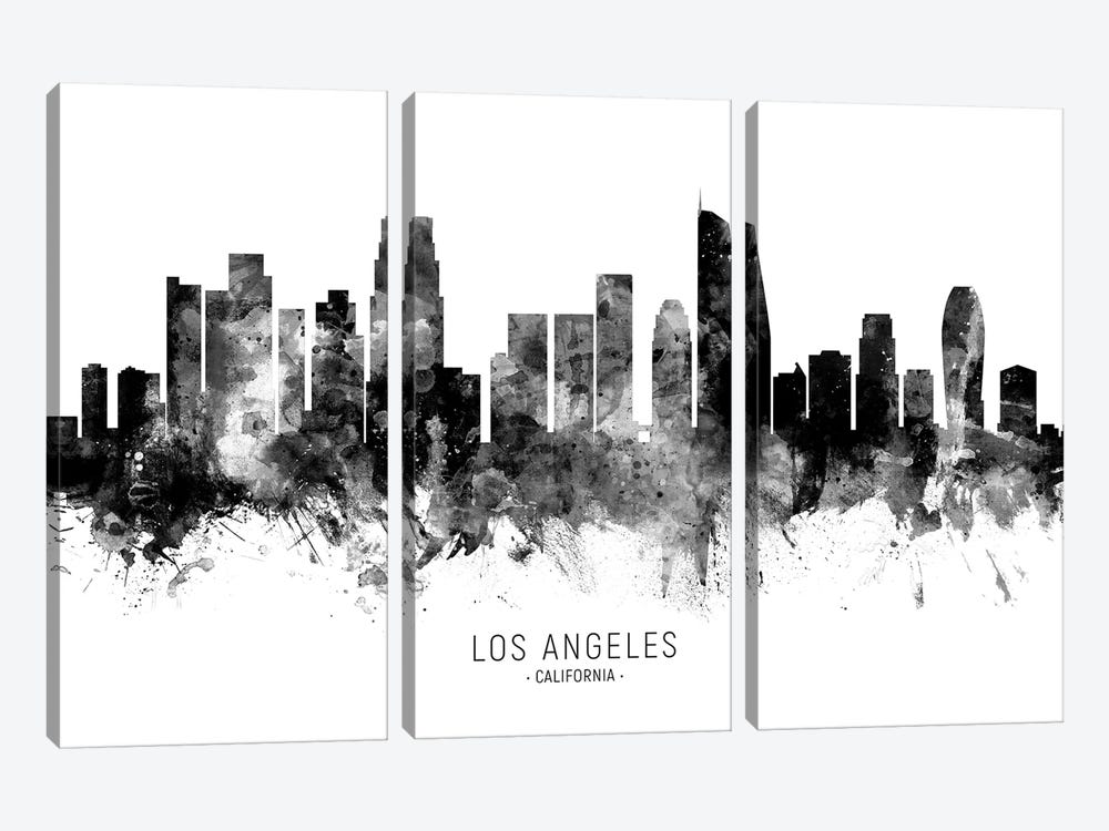 Los Angeles California Skyline Name Bw by Michael Tompsett 3-piece Canvas Print