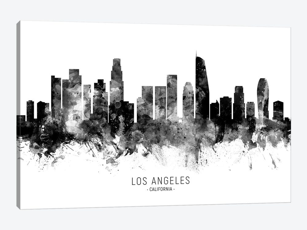 Los Angeles California Skyline Name Bw 1-piece Canvas Art Print