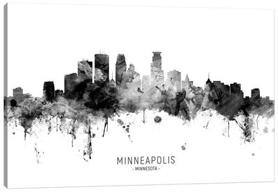 Minneapolis Minnesota Skyline Name Bw Canvas Art Print - Black & White Scenic