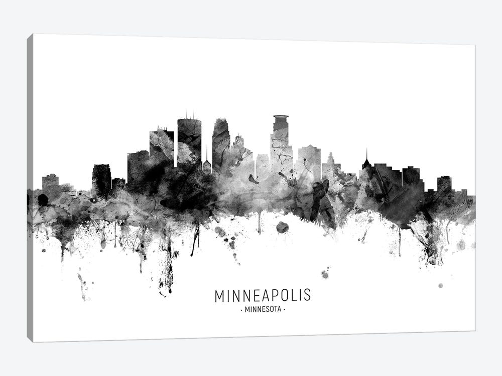 Minneapolis Minnesota Skyline Name Bw by Michael Tompsett 1-piece Canvas Artwork