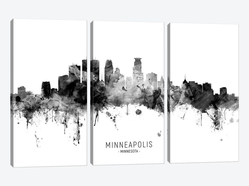 Minneapolis Minnesota Skyline Name Bw by Michael Tompsett 3-piece Canvas Art