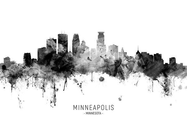 Michael Tompsett: Minneapolis Minnesota Skyline Name Bw by Michael Tompsett