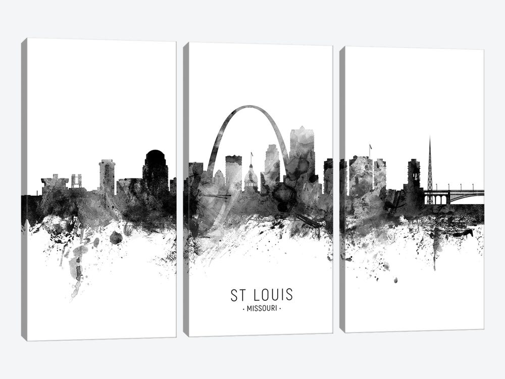 St Louis Missouri Skyline Name Bw by Michael Tompsett 3-piece Canvas Art Print