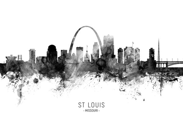 Michael Tompsett: St Louis Missouri Skyline Name Bw by Michael Tompsett