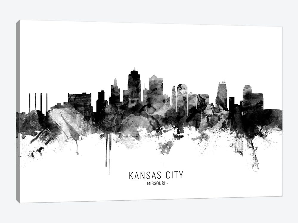 Kansas City Missouri Skyline Name Bw by Michael Tompsett 1-piece Canvas Wall Art