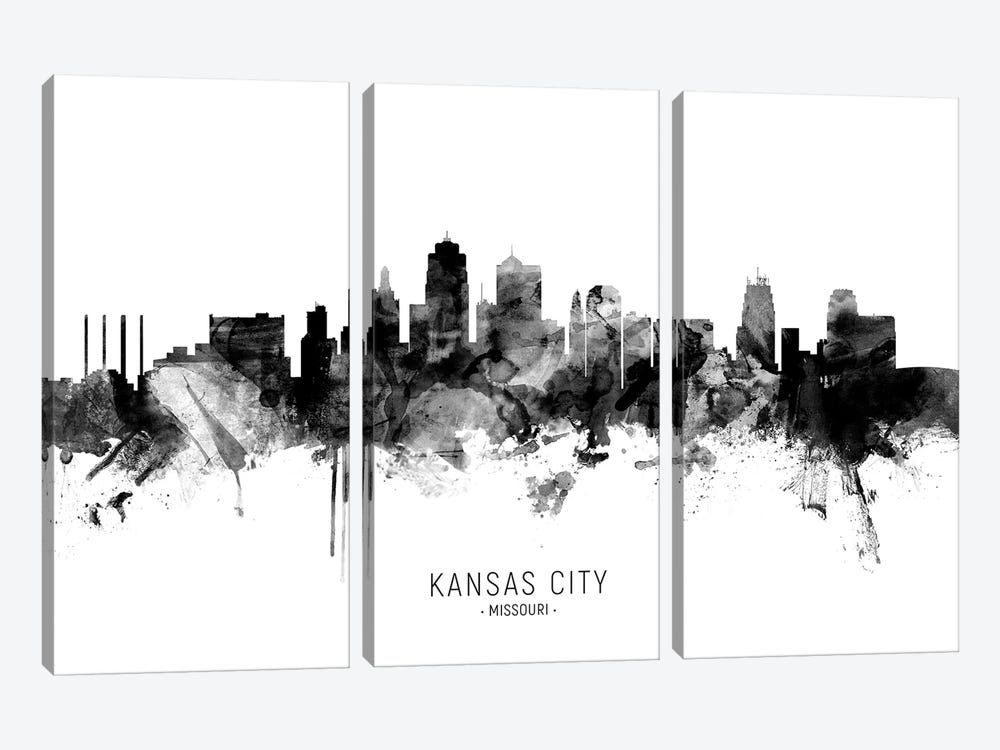 Kansas City Missouri Skyline Name Bw by Michael Tompsett 3-piece Canvas Art