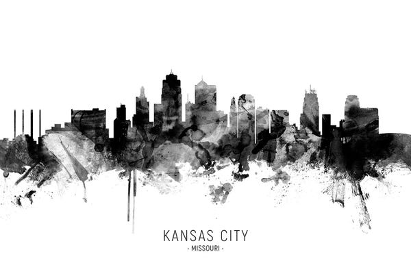 Michael Tompsett: Kansas City Missouri Skyline Name Bw by Michael Tompsett