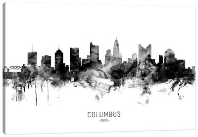 Columbus Ohio Skyline Name Bw Canvas Art Print - Black & White Scenic