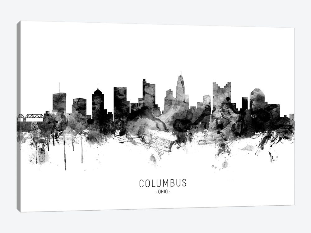 Columbus Ohio Skyline Name Bw by Michael Tompsett 1-piece Canvas Print