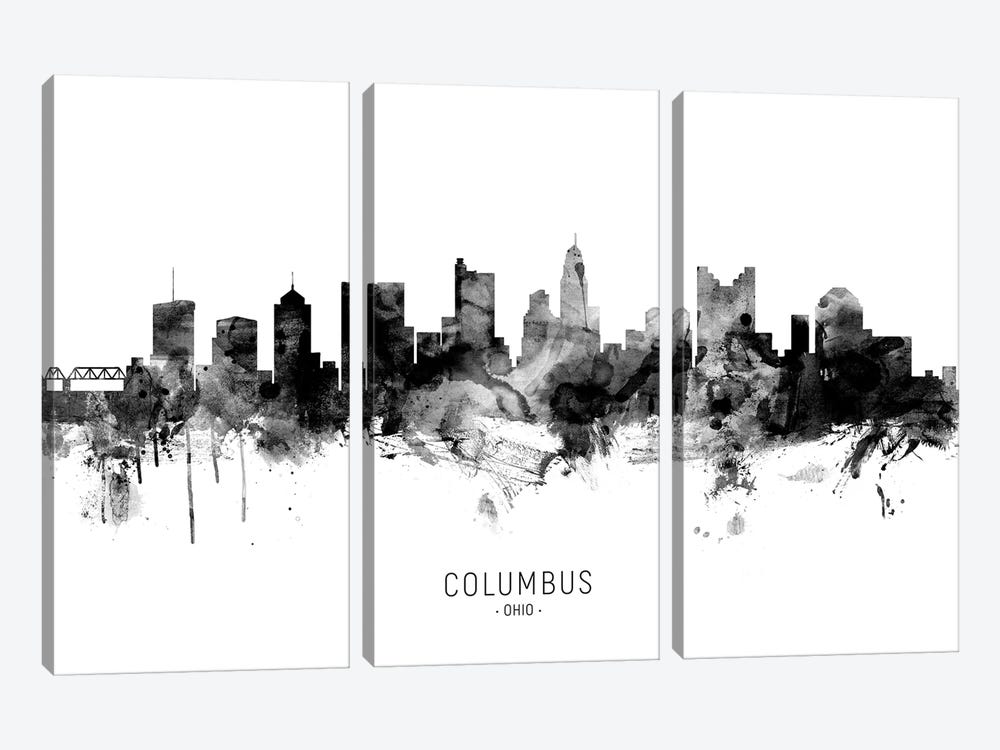 Columbus Ohio Skyline Name Bw by Michael Tompsett 3-piece Canvas Art Print