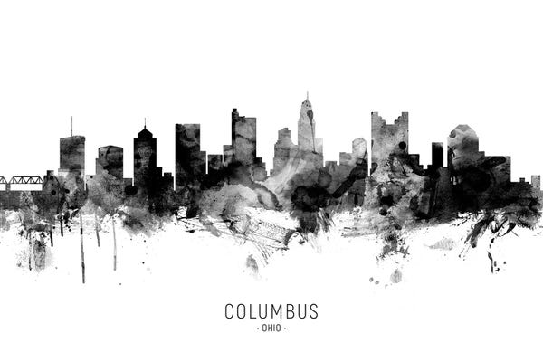 Michael Tompsett: Columbus Ohio Skyline Name Bw by Michael Tompsett
