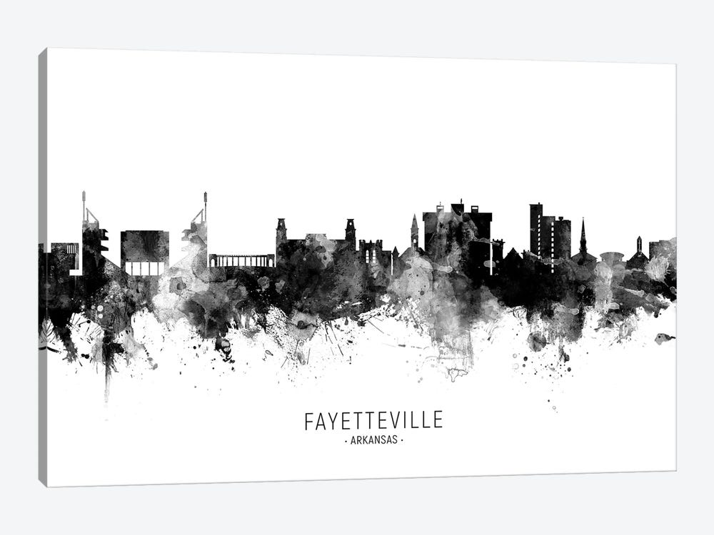 Fayetteville Arkansas Skyline Name Bw by Michael Tompsett 1-piece Canvas Wall Art