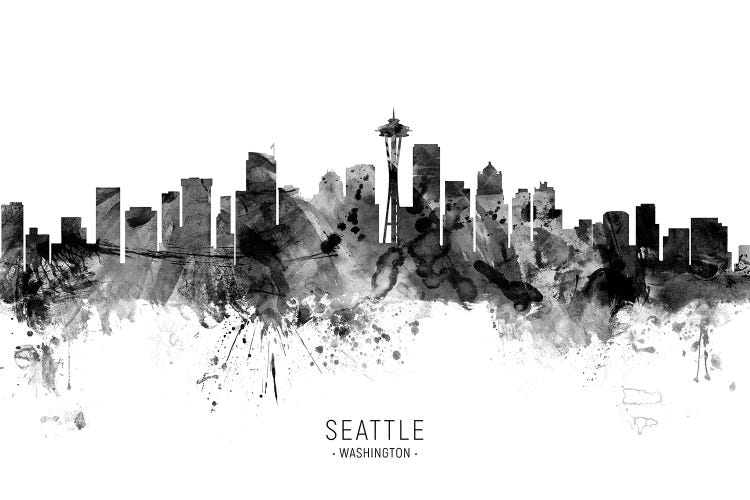 Seattle Washington Skyline Name Bw