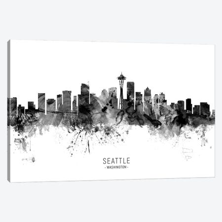 Seattle Washington Skyline Name Bw Canvas Print #MTO3086} by Michael Tompsett Canvas Art