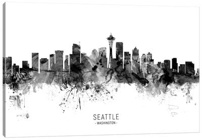Seattle Washington Skyline Name Bw Canvas Art Print - Seattle Skylines