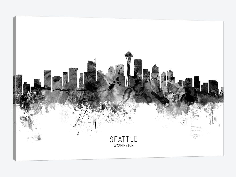 Seattle Washington Skyline Name Bw by Michael Tompsett 1-piece Canvas Print