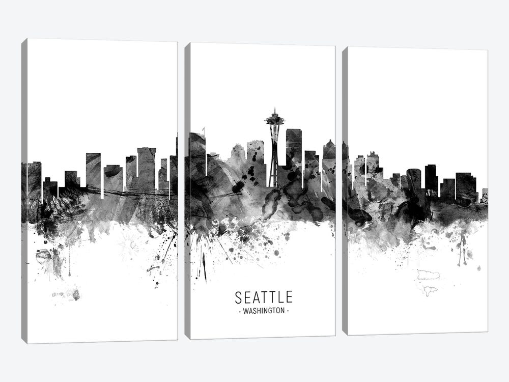 Seattle Washington Skyline Name Bw by Michael Tompsett 3-piece Canvas Art Print
