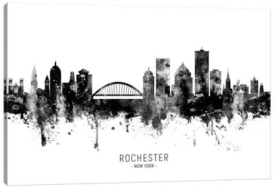 Rochester New York Skyline Name Bw Canvas Art Print - Black & White Scenic