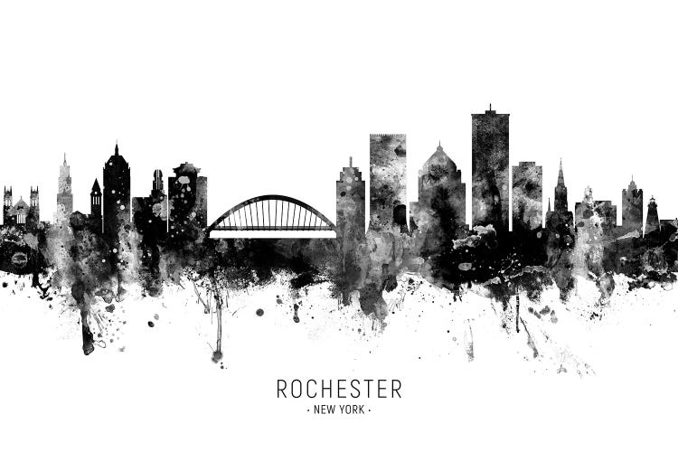 Rochester New York Skyline Name Bw