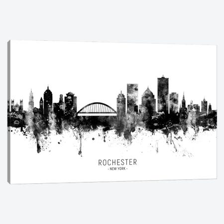 Rochester New York Skyline Name Bw Canvas Print #MTO3087} by Michael Tompsett Canvas Wall Art