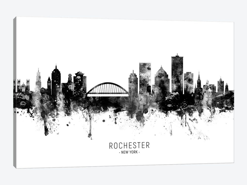 Rochester New York Skyline Name Bw by Michael Tompsett 1-piece Canvas Wall Art