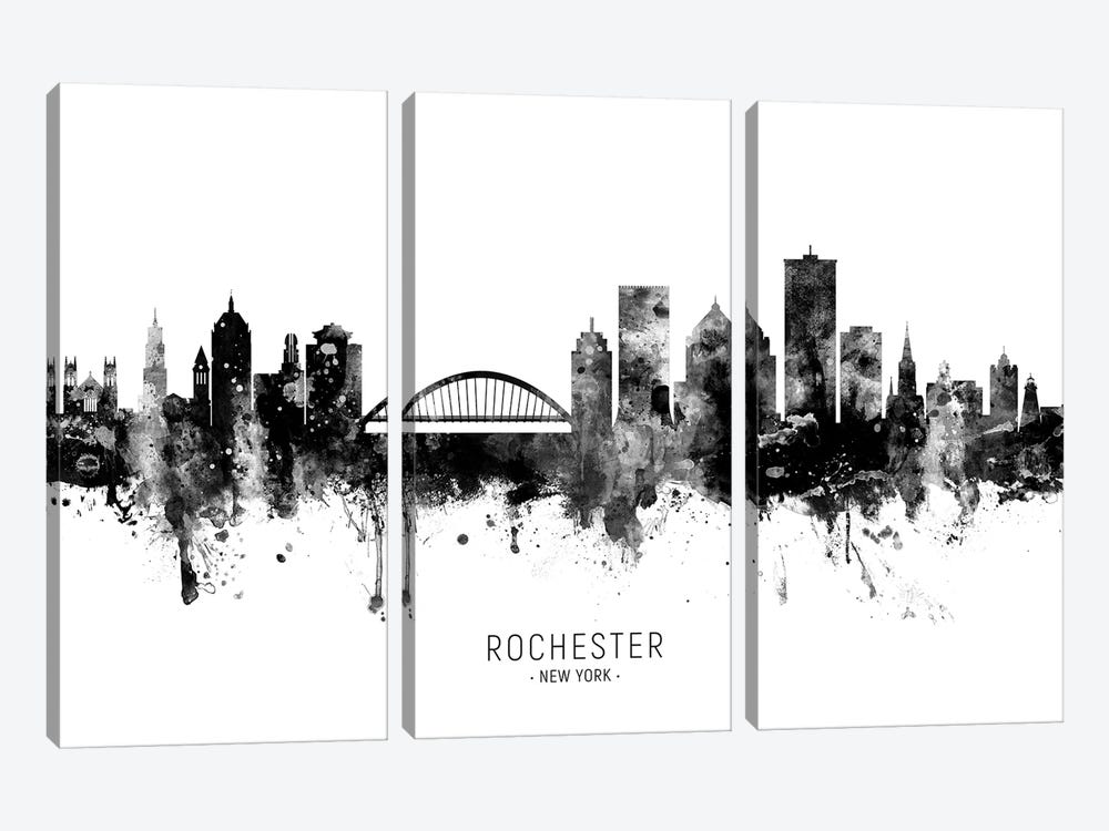 Rochester New York Skyline Name Bw by Michael Tompsett 3-piece Canvas Artwork