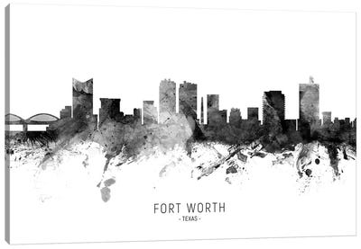 Fort Worth Texas Skyline Name Bw Canvas Art Print