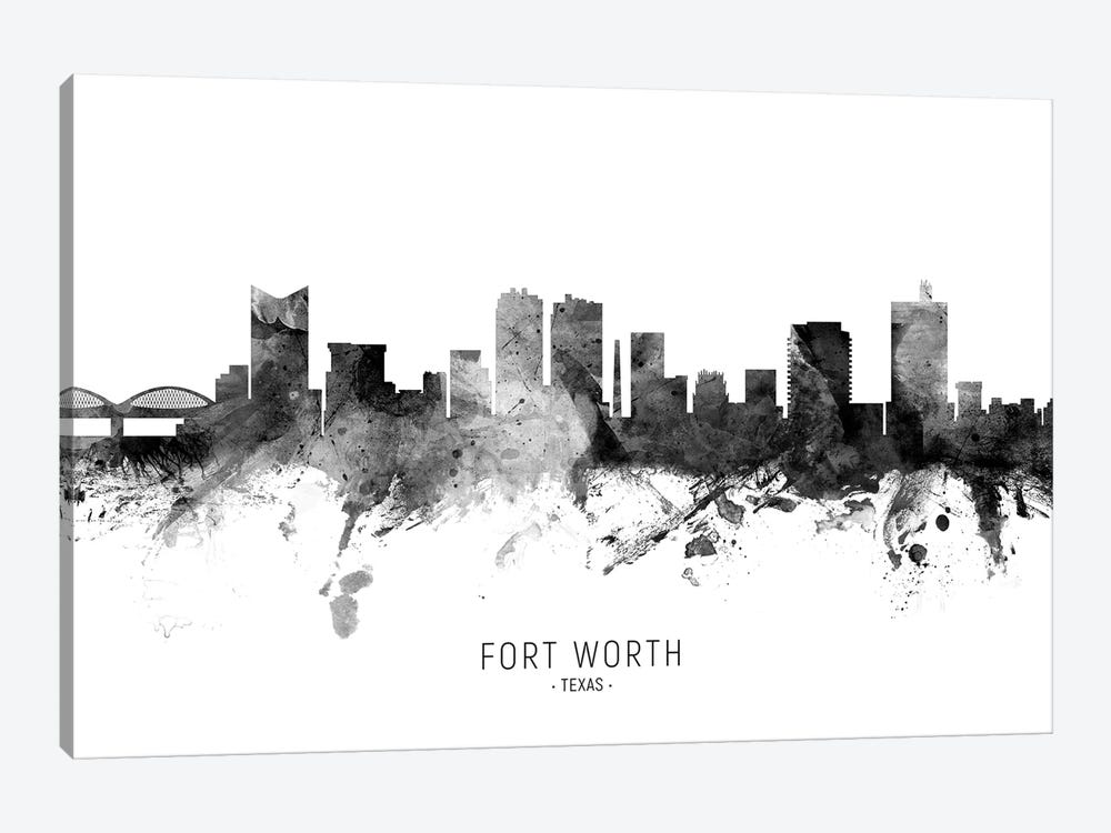 Fort Worth Texas Skyline Name Bw by Michael Tompsett 1-piece Canvas Print