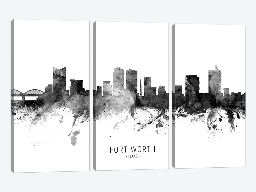 Fort Worth Texas Skyline Name Bw by Michael Tompsett 3-piece Canvas Print