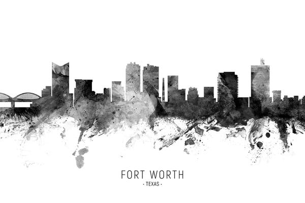 Black & White Scenic Art: Fort Worth Texas Skyline Name Bw by Michael Tompsett