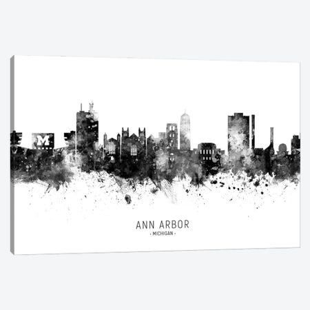 Ann Arbor Michigan Skyline Name Bw Canvas Print #MTO3089} by Michael Tompsett Art Print