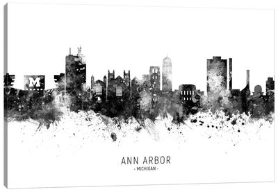 Ann Arbor Michigan Skyline Name Bw Canvas Art Print - Michael Tompsett