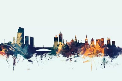 Blue Background Skyline Of Leeds, England, United Kingdom by Michael Tompsett framed wall art