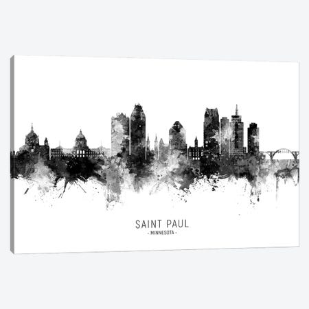 Saint Paul Minnesota Skyline Name Bw Canvas Print #MTO3090} by Michael Tompsett Canvas Wall Art