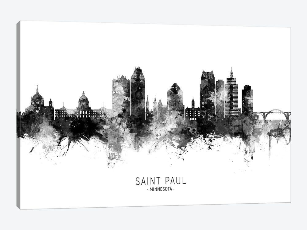 Saint Paul Minnesota Skyline Name Bw by Michael Tompsett 1-piece Canvas Artwork