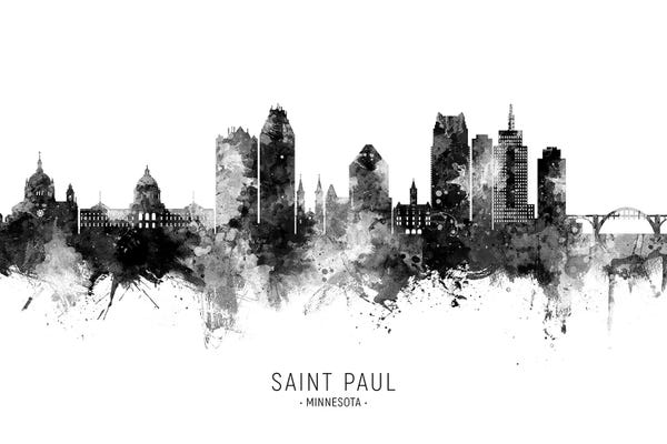 Minnesota: Saint Paul Minnesota Skyline Name Bw by Michael Tompsett