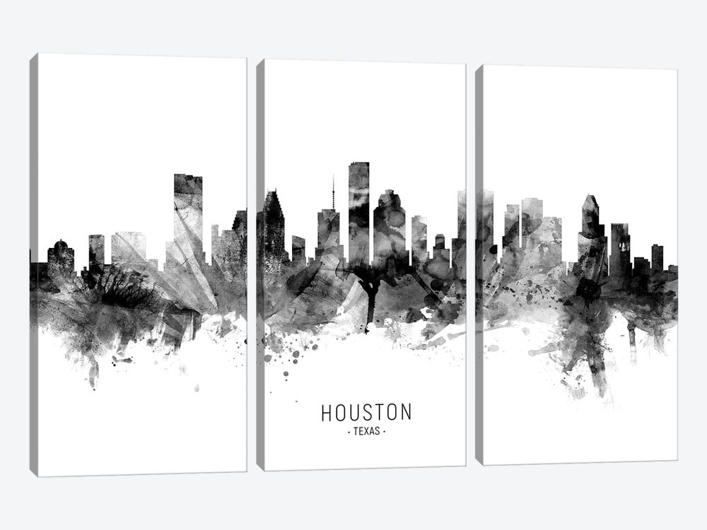 Houston Texas Skyline Name Bw by Michael Tompsett 3-piece Canvas Print