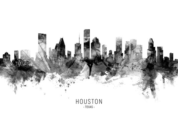 Michael Tompsett: Houston Texas Skyline Name Bw by Michael Tompsett