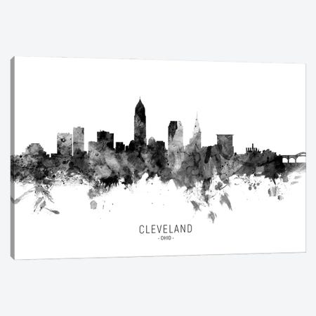 Cleveland Ohio Skyline Name Bw Canvas Print #MTO3092} by Michael Tompsett Canvas Artwork