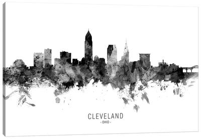 Cleveland Ohio Skyline Name Bw Canvas Art Print - Black & White Scenic