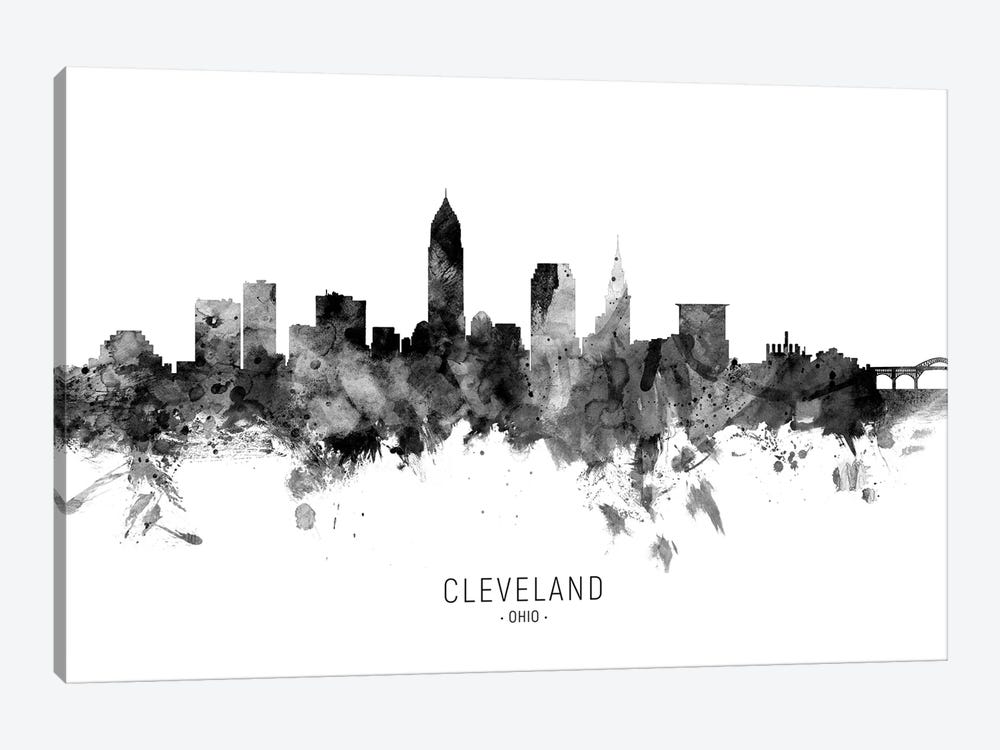 Cleveland Ohio Skyline Name Bw by Michael Tompsett 1-piece Canvas Wall Art